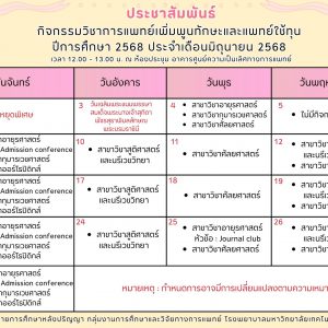 ประชาสัมพันธ์กิจกรรมวิชาการแพทย์เพิ่มพูนทักษะและแพทย์ใช้ทุน ปีการศึกษา 2568