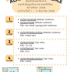 กิจกรรมวิชาการ แพทย์เพิ่มพูนทักษะและแพทย์ใช้ทุน ประจำวันที่ 1 – 4 ธันวาคม 2568