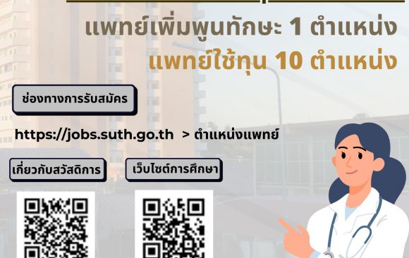 โรงพยาบาลมหาวิทยาลัยเทคโนโลยีสุรนารี เปิดรับสมัครแพทย์เพิ่มพูนทักษะและแพทย์ใช้ทุน ประจำปีการศึกษา 2569